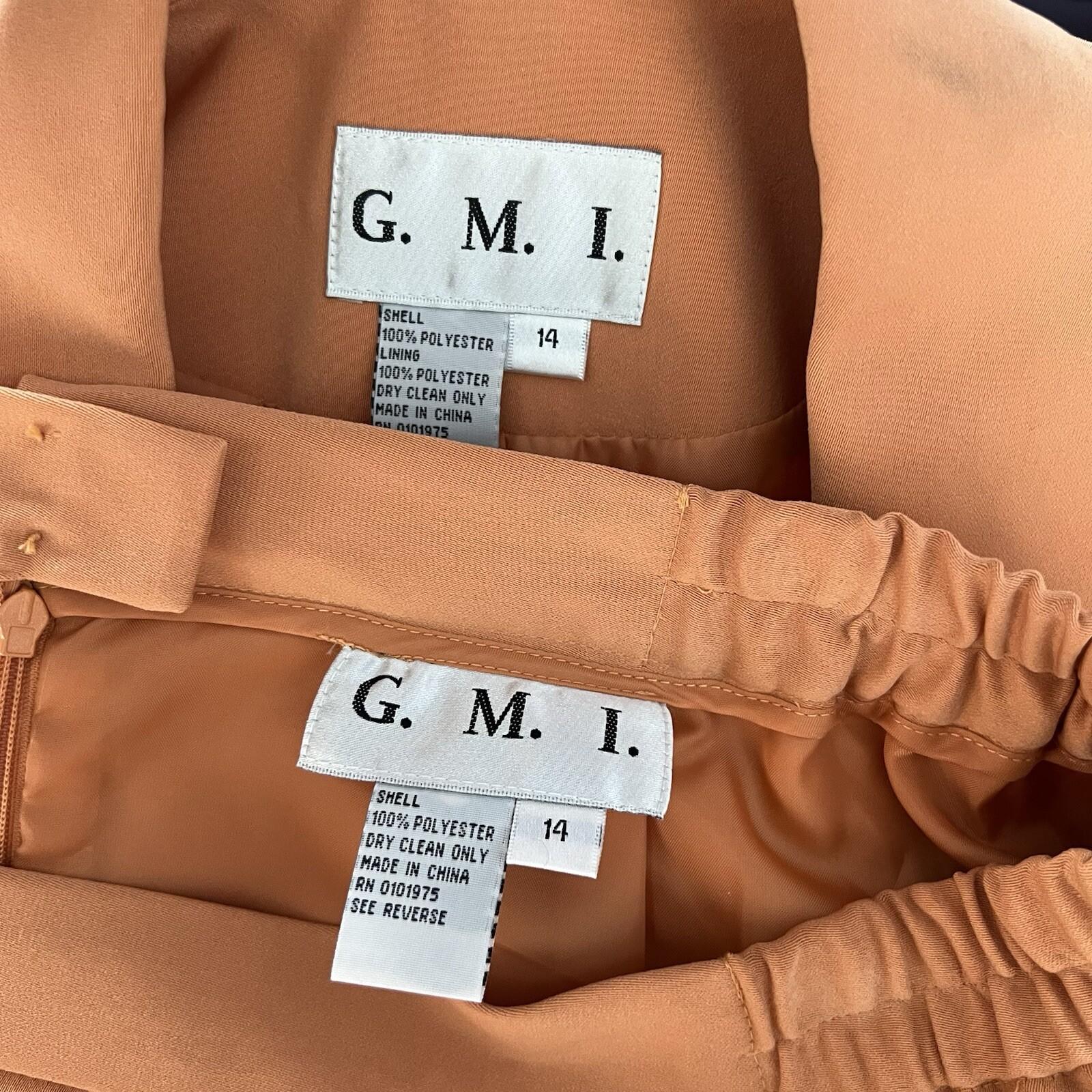 GMI Polyester Skirt Suit Pant 14 Faded Tangerine Ruffle Shawl Collar 3PC New