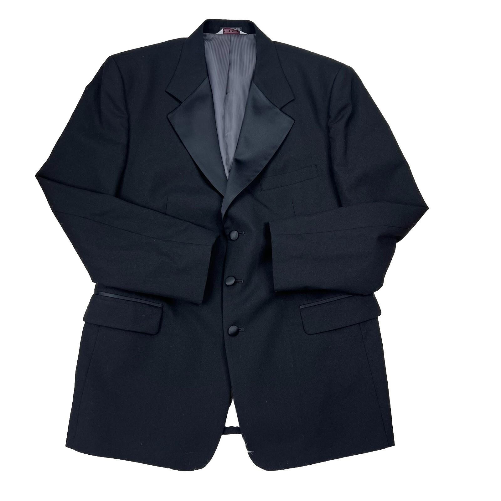 Oleg Cassini VTG Wool Tuxedo Blazer Size 44L Black Single Breasted Satin Lapel