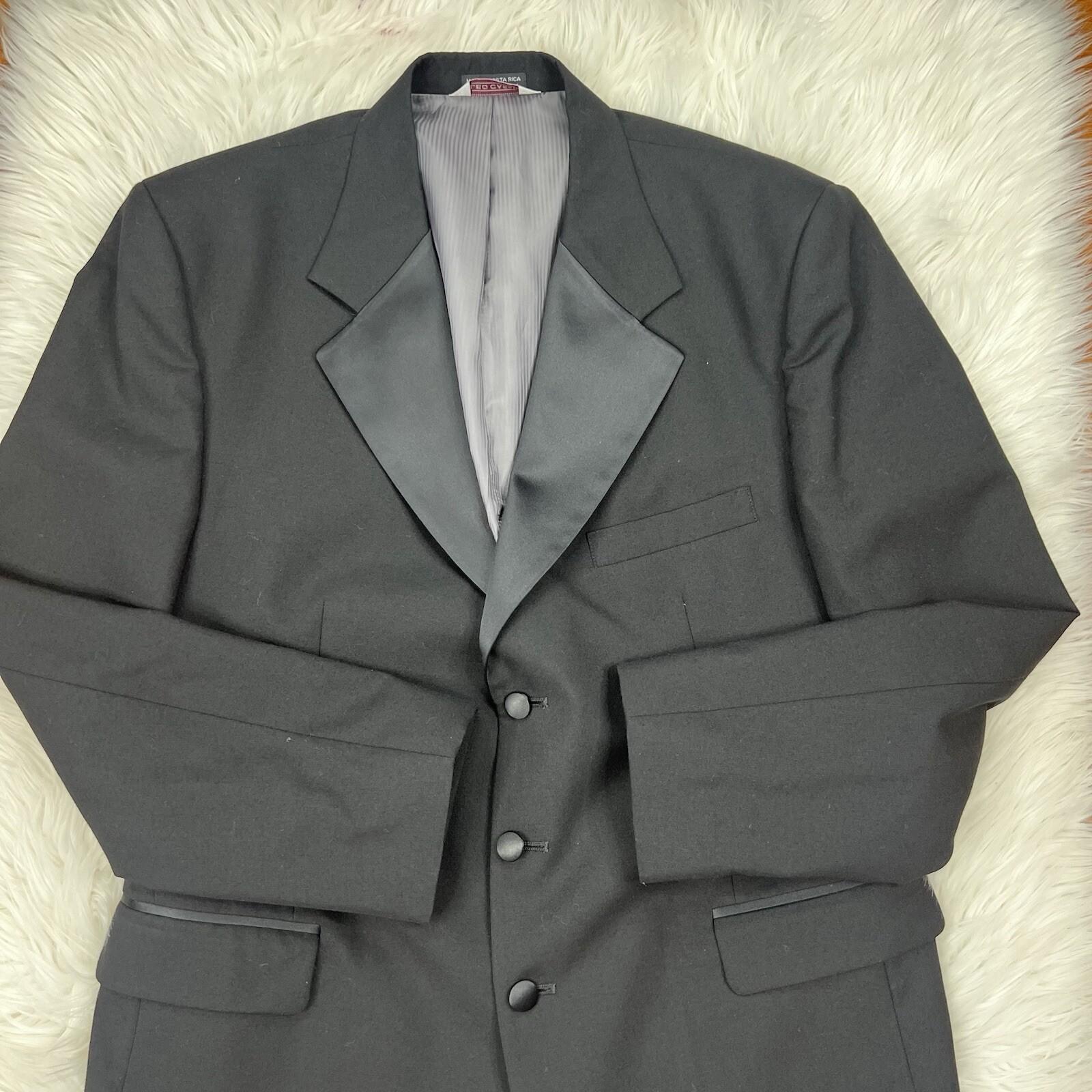 Oleg Cassini VTG Wool Tuxedo Blazer Size 44L Black Single Breasted Satin Lapel