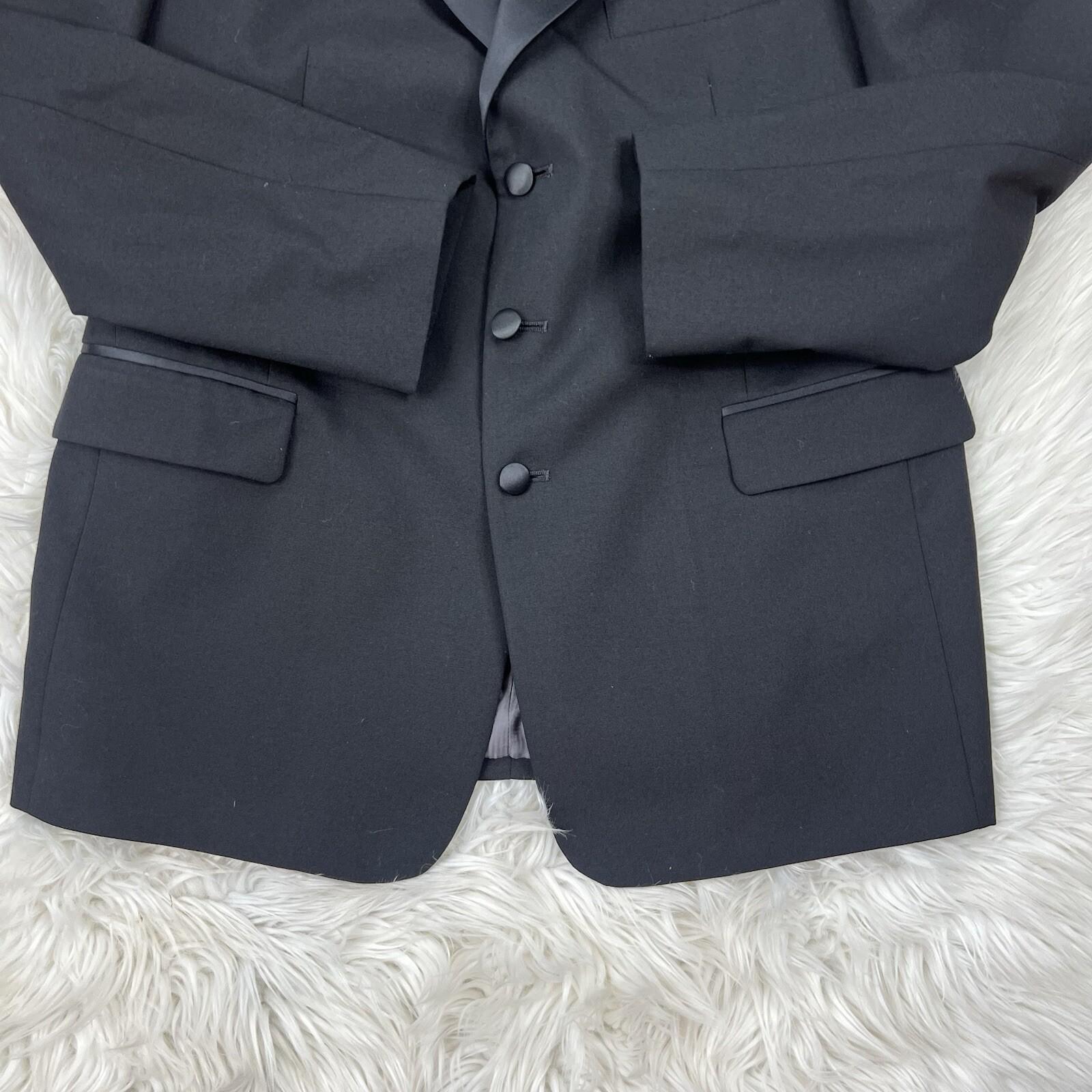 Oleg Cassini VTG Wool Tuxedo Blazer Size 44L Black Single Breasted Satin Lapel