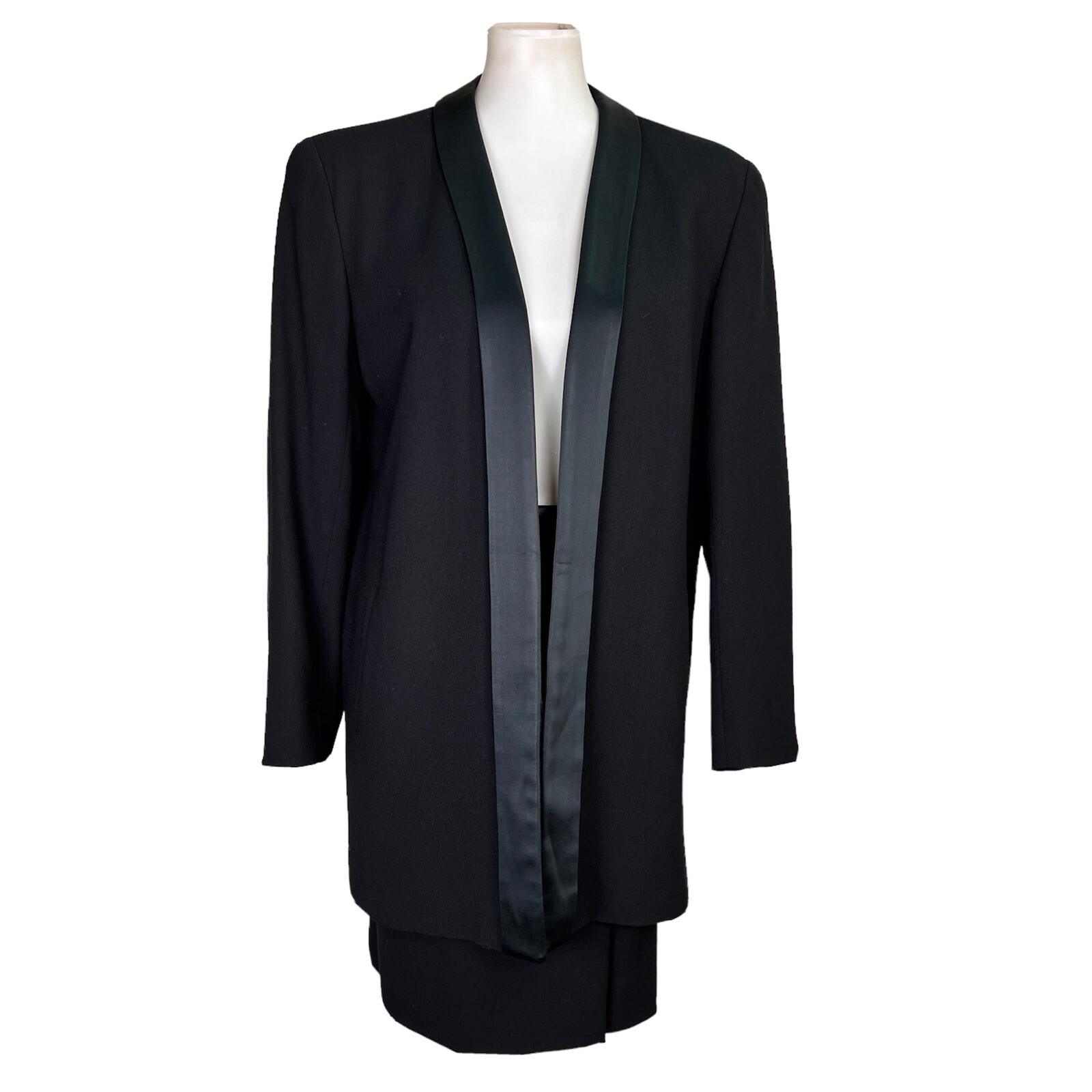 EVAN PICONE Vintage Wool Skirt 6 Suit 8 Black Tuxedo Open Front Lined 2PC