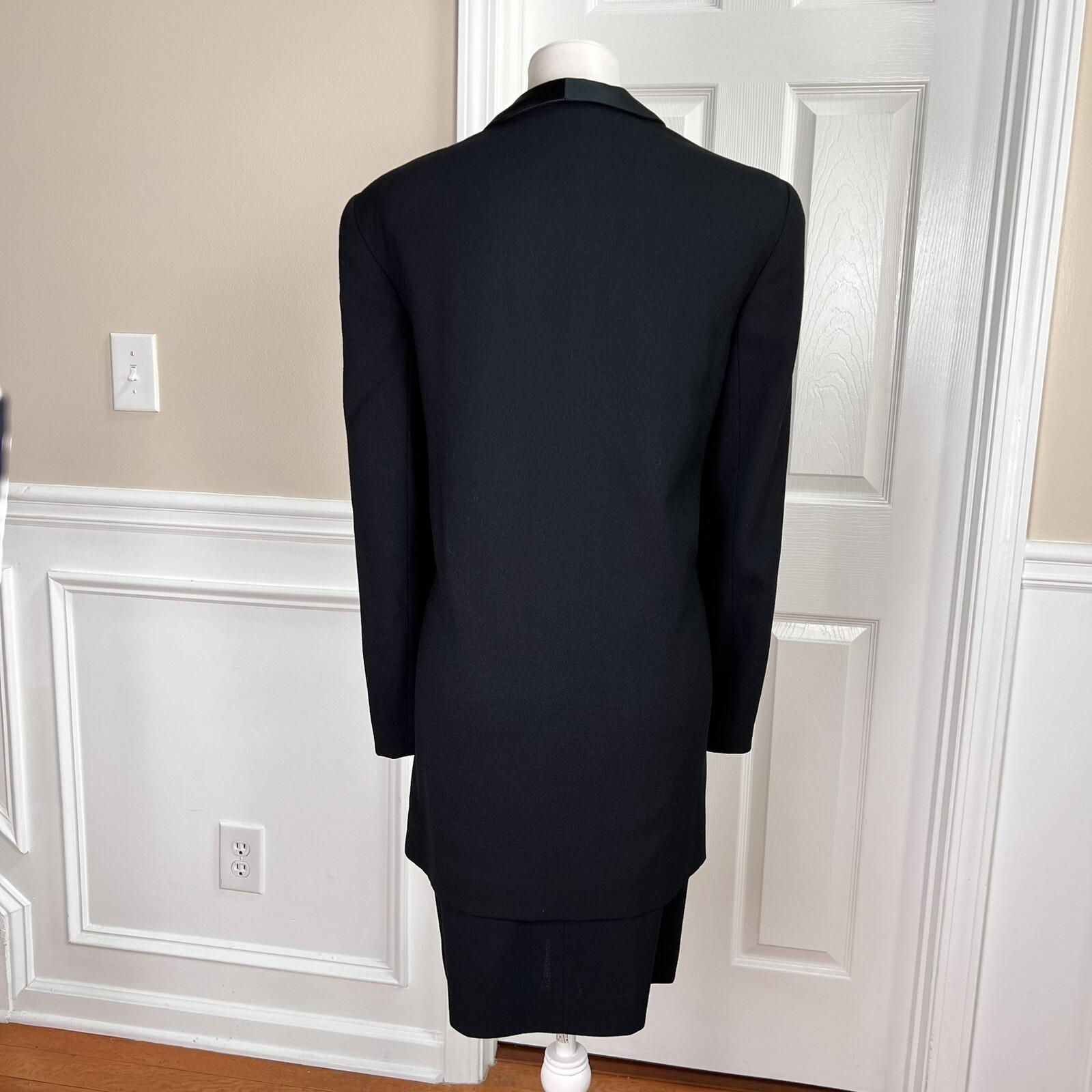 EVAN PICONE Vintage Wool Skirt 6 Suit 8 Black Tuxedo Open Front Lined 2PC