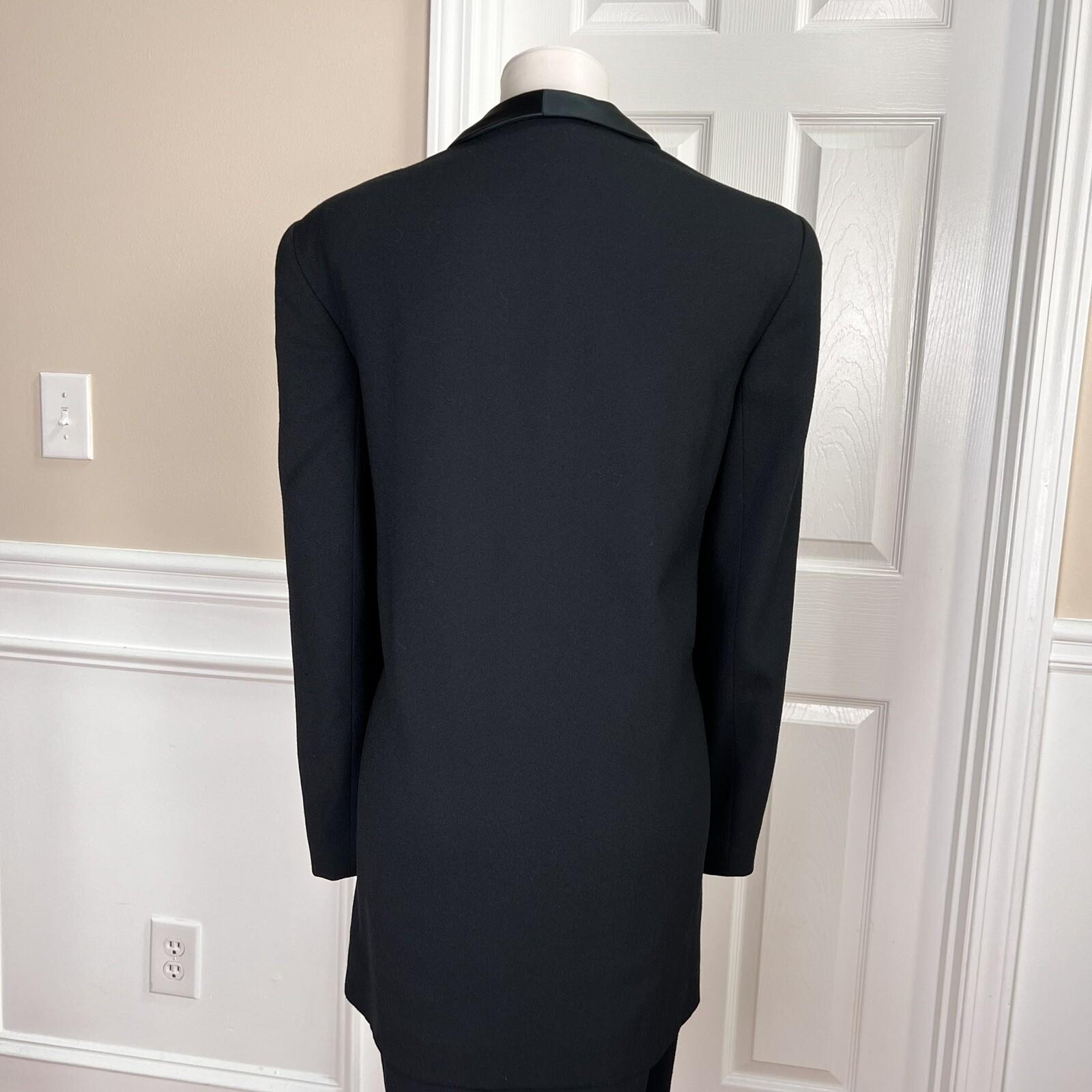 EVAN PICONE Vintage Wool Skirt 6 Suit 8 Black Tuxedo Open Front Lined 2PC