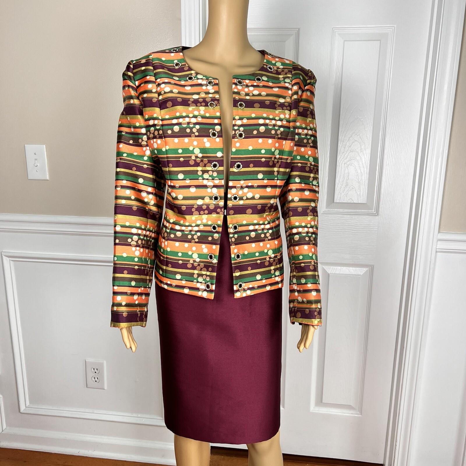 Lily &Taylor Polyester Metallic Skirt Suit Size 12 Multicolor Beaded Lined 2PC