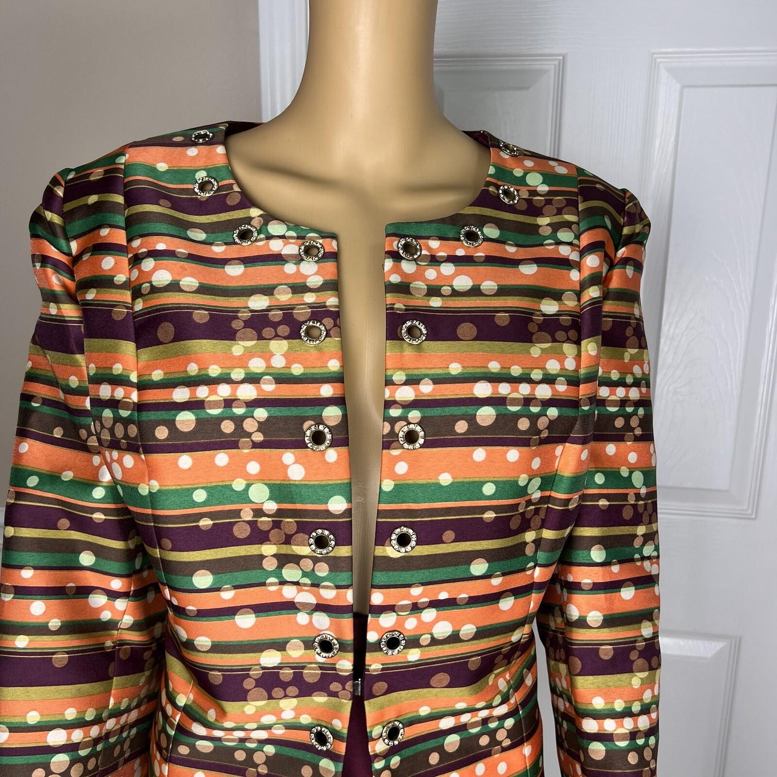 Lily &Taylor Polyester Metallic Skirt Suit Size 12 Multicolor Beaded Lined 2PC