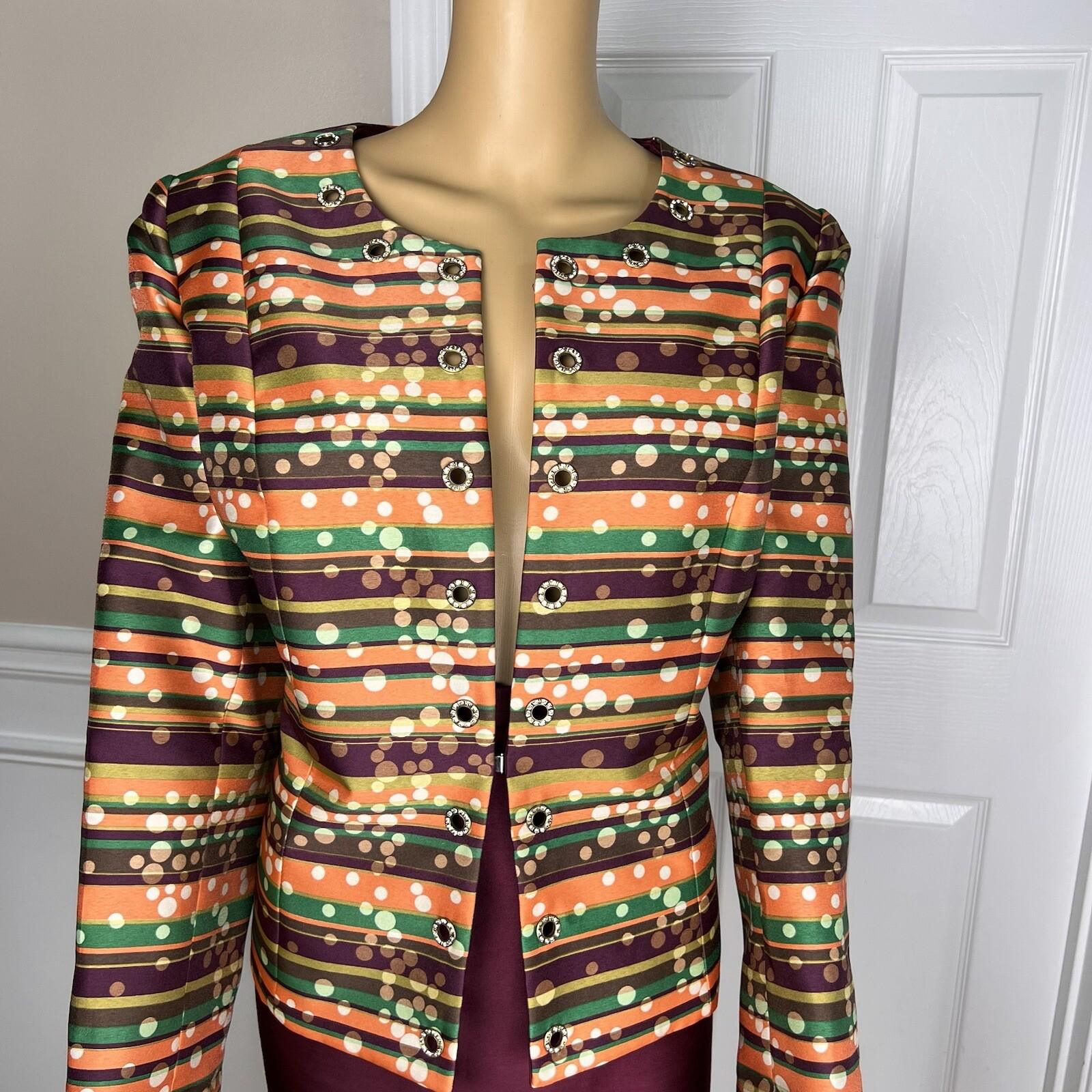 Lily &Taylor Polyester Metallic Skirt Suit Size 12 Multicolor Beaded Lined 2PC