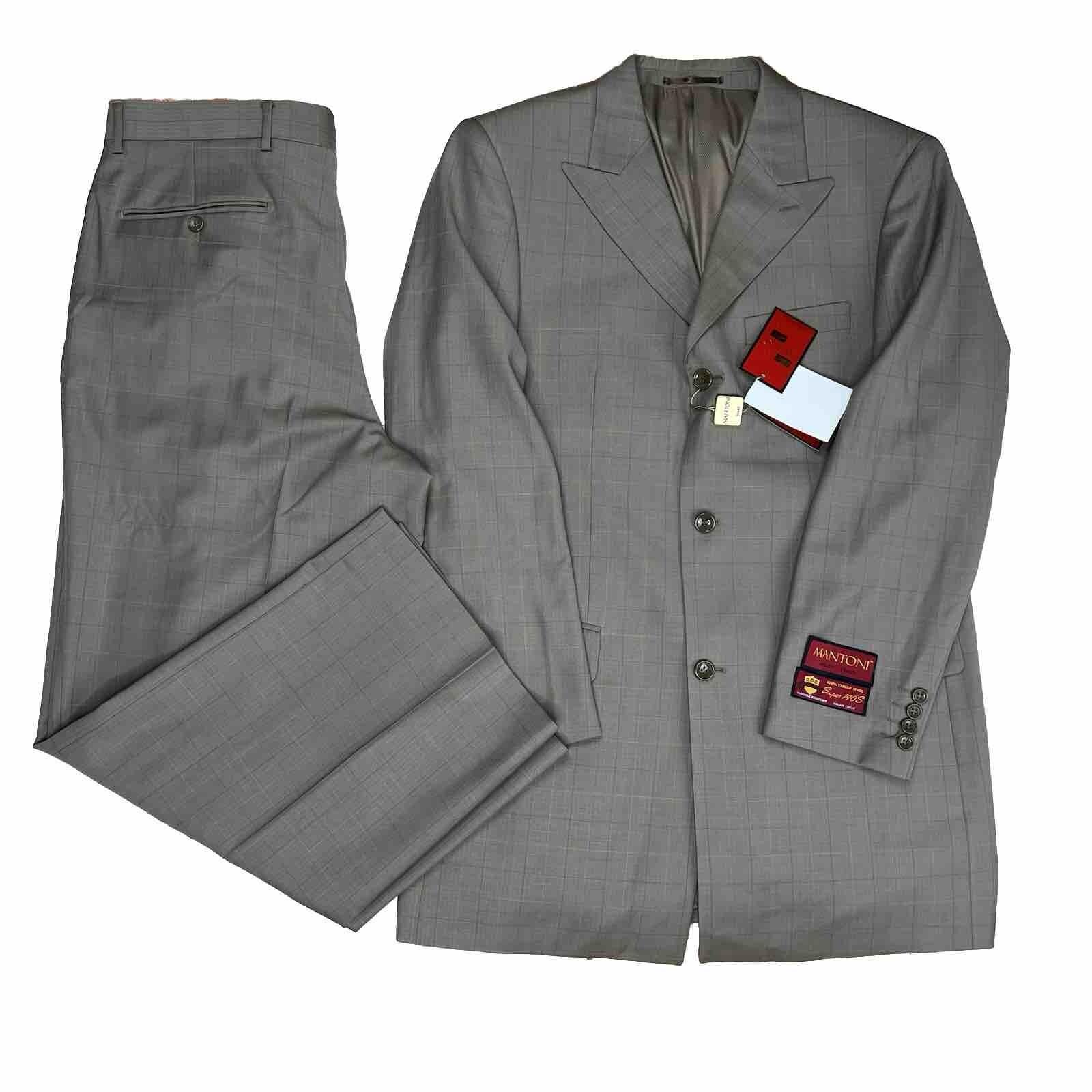 Mantoni Virgin Wool Suit 40R Pants 40x34 Super 140 Army Green Striped Men New