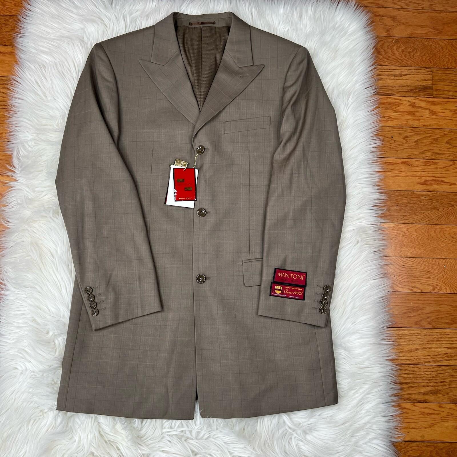 Mantoni Virgin Wool Suit 40R Pants 40x34 Super 140 Army Green Striped Men New