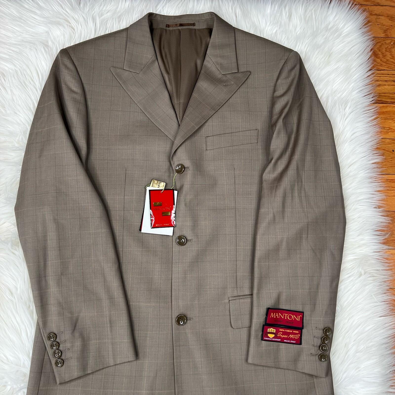 Mantoni Virgin Wool Suit 40R Pants 40x34 Super 140 Army Green Striped Men New