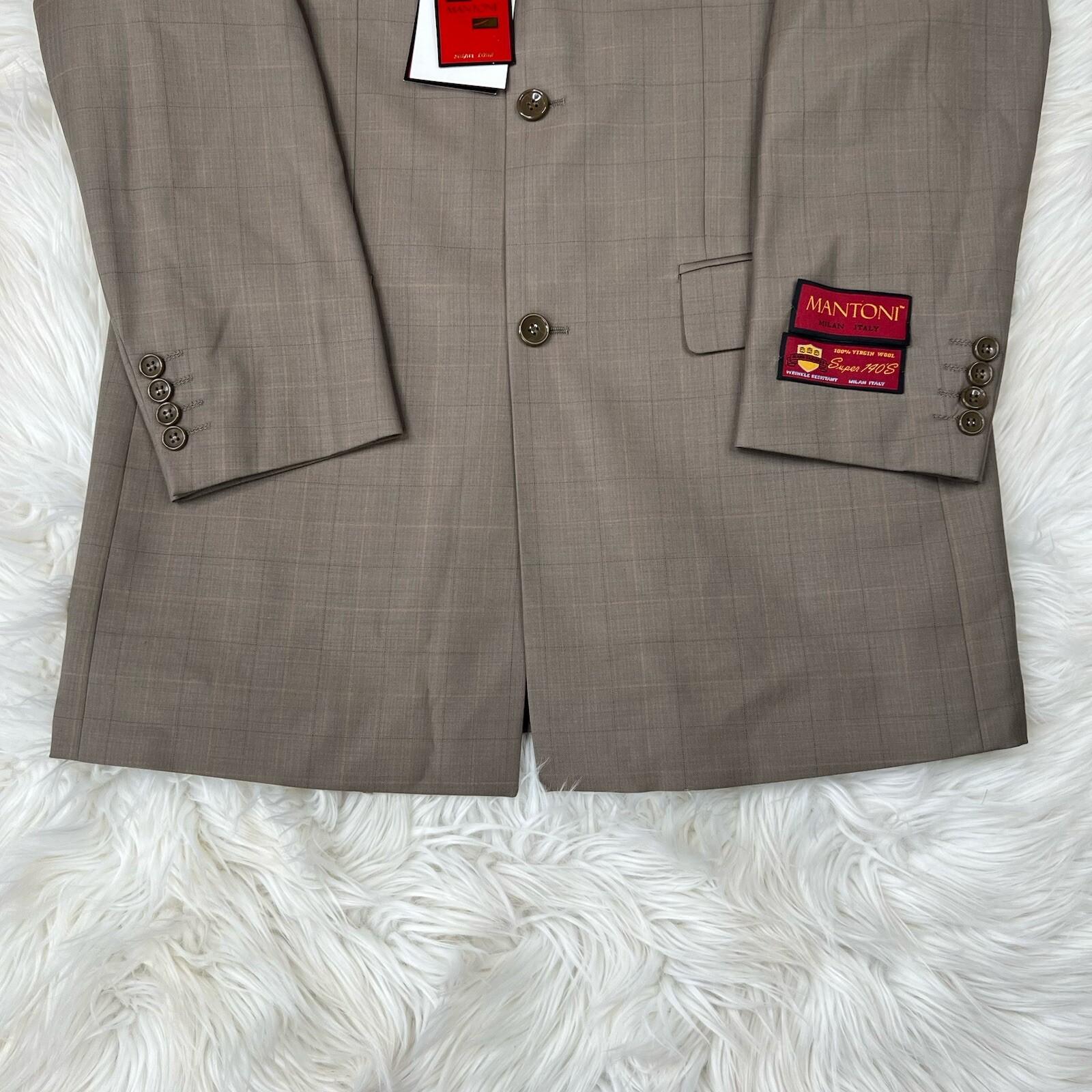 Mantoni Virgin Wool Suit 40R Pants 40x34 Super 140 Army Green Striped Men New