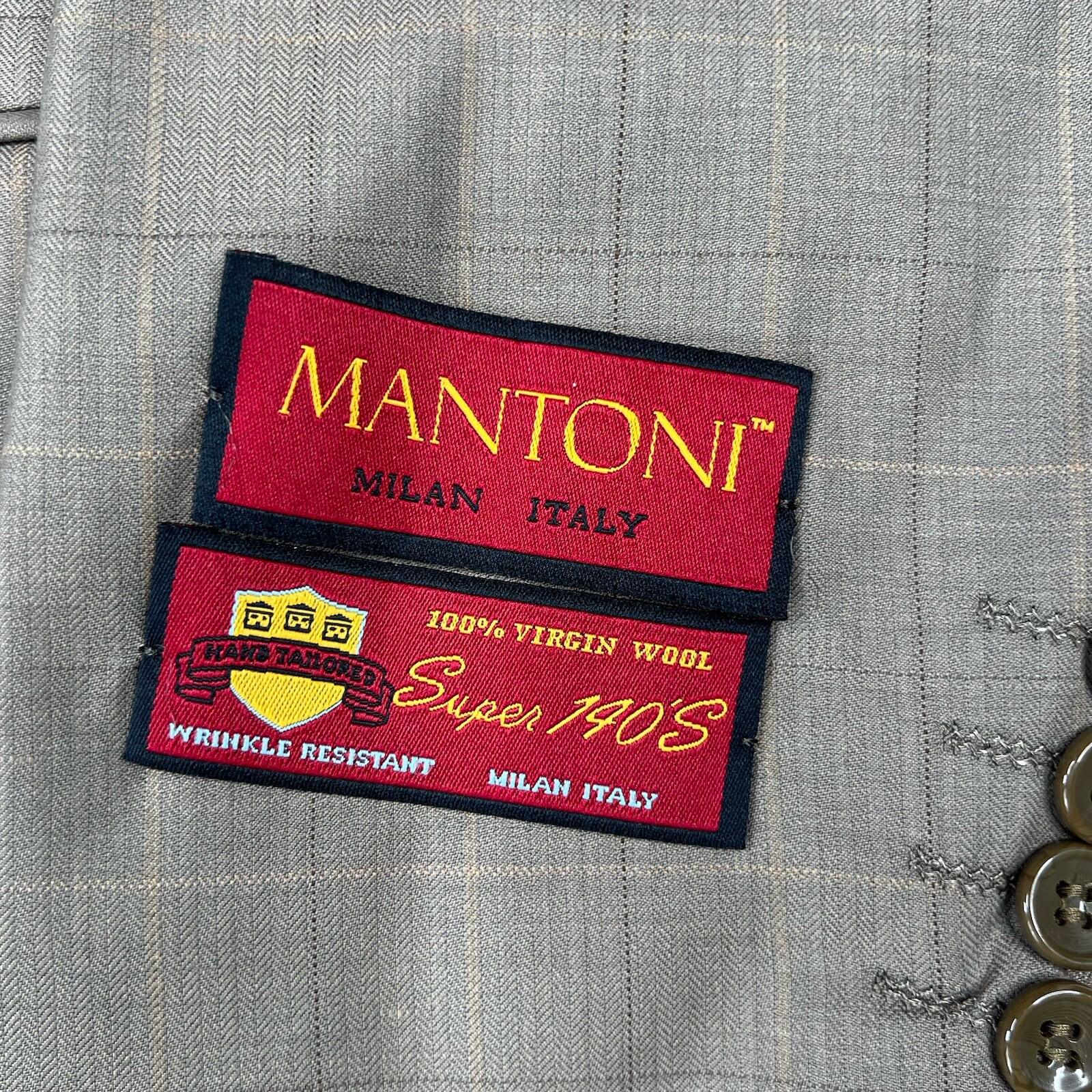 Mantoni Virgin Wool Suit 40R Pants 40x34 Super 140 Army Green Striped Men New
