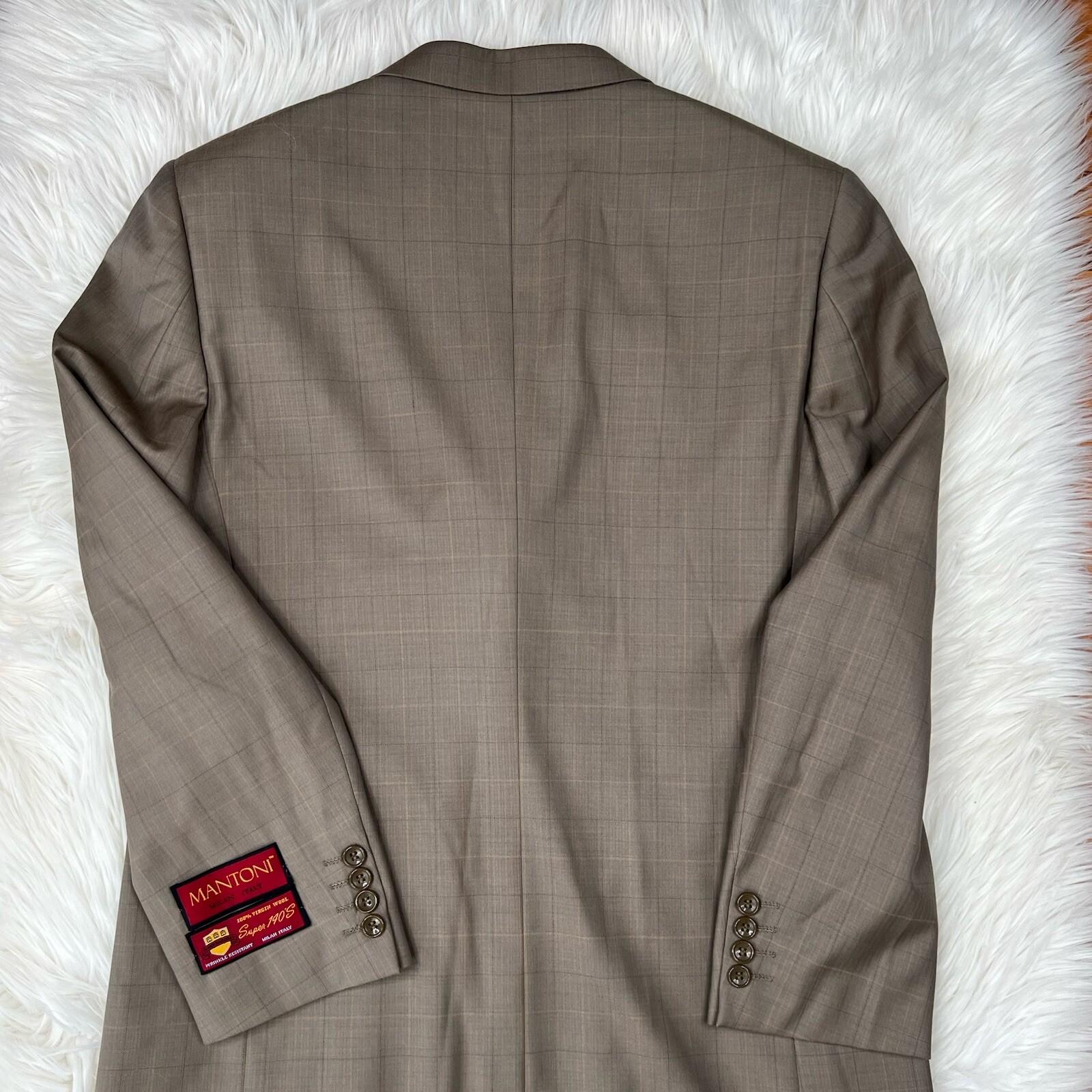 Mantoni Virgin Wool Suit 40R Pants 40x34 Super 140 Army Green Striped Men New