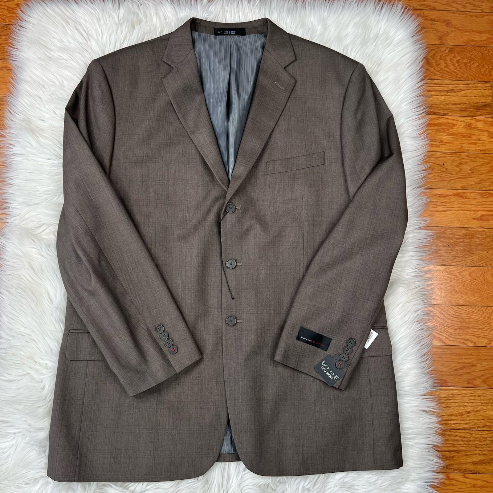 Fubu The Collection Suit 46R Pants 41Rx30 Brown Striped Double Vented Lined New
