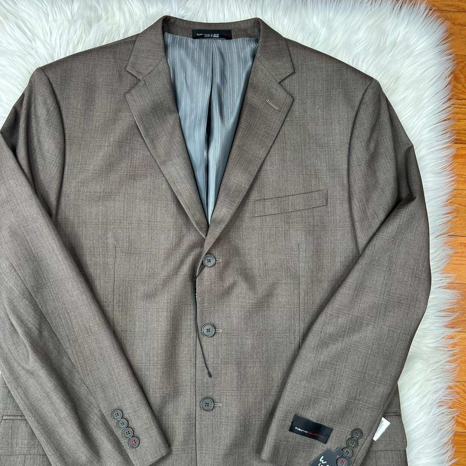 Fubu The Collection Suit 46R Pants 41Rx30 Brown Striped Double Vented Lined New