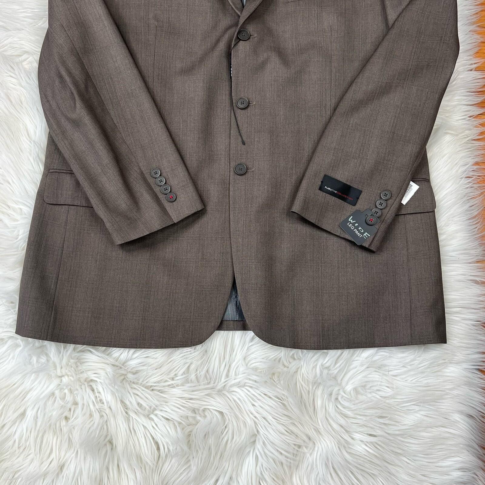 Fubu The Collection Suit 46R Pants 41Rx30 Brown Striped Double Vented Lined New