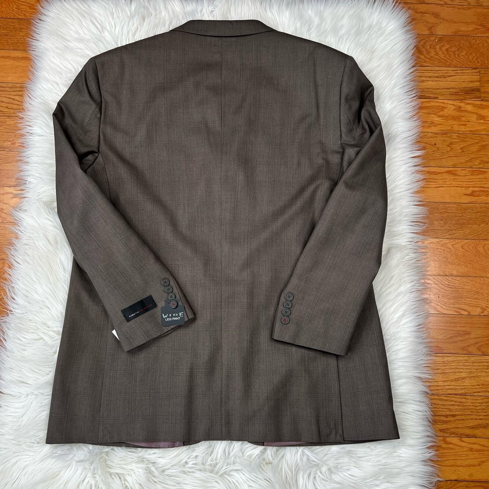 Fubu The Collection Suit 46R Pants 41Rx30 Brown Striped Double Vented Lined New
