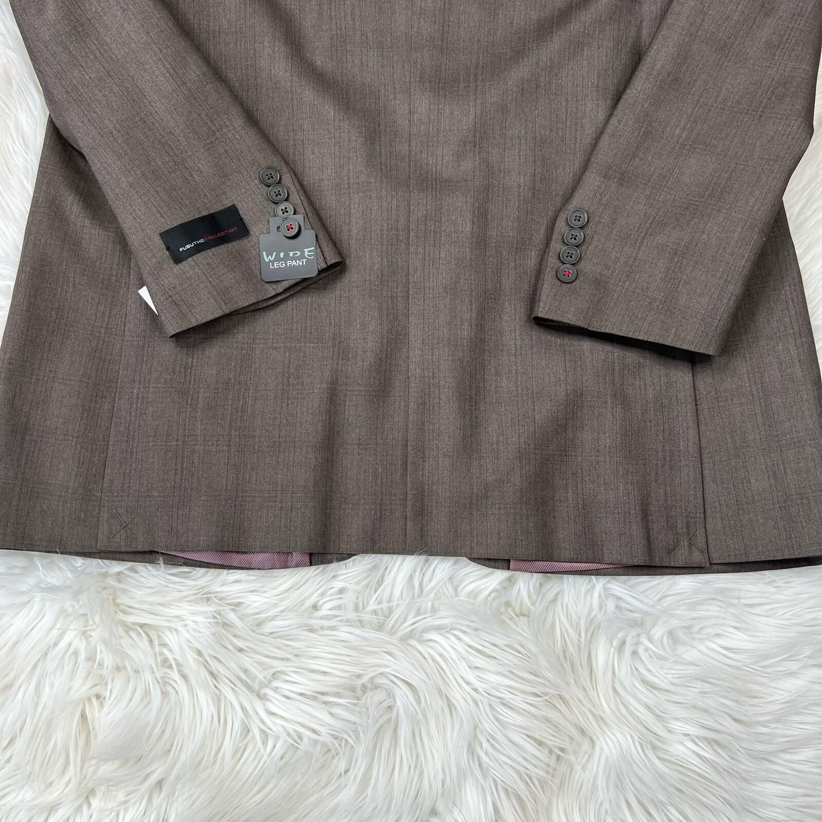 Fubu The Collection Suit 46R Pants 41Rx30 Brown Striped Double Vented Lined New