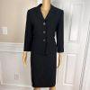 TAHARI ASL Polyester Rayon Skirt Suit Size 8 Black Striped  Notch Collar 2PC