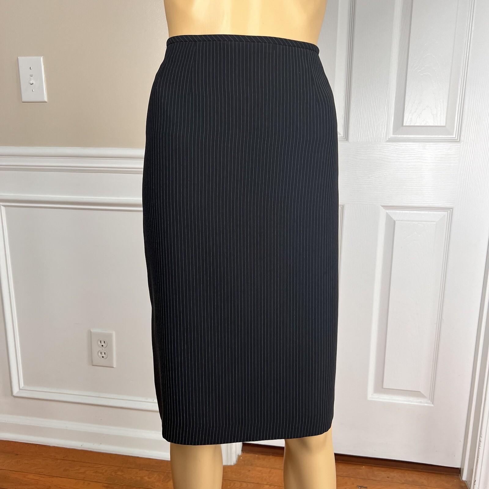 TAHARI ASL Polyester Rayon Skirt Suit Size 8 Black Striped  Notch Collar 2PC