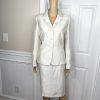 LE SUIT Polyester Rayon Skirt Suit Size 8 Off White Embroidered Beaded 2PC New