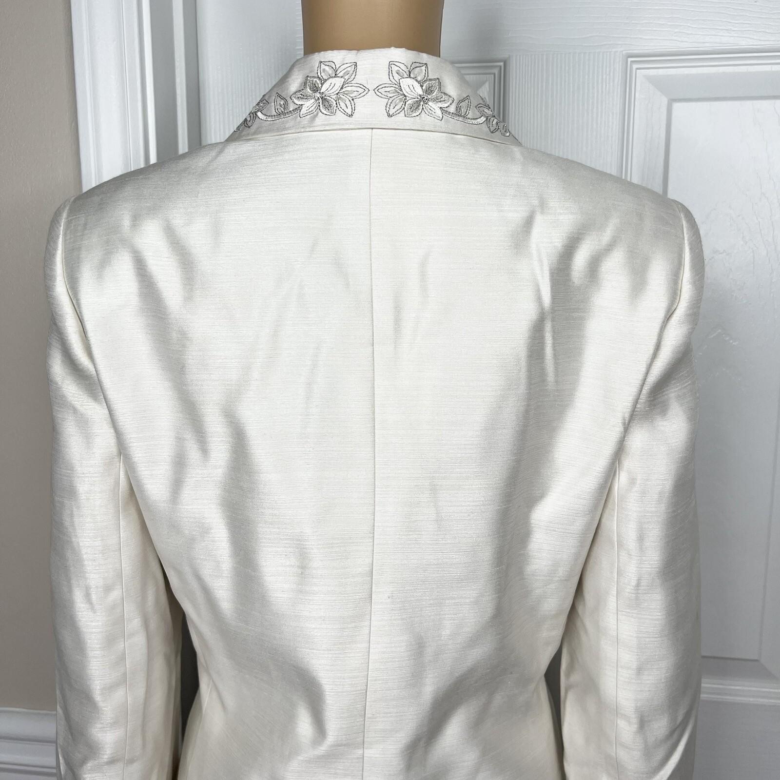 LE SUIT Polyester Rayon Skirt Suit Size 8 Off White Embroidered Beaded 2PC New