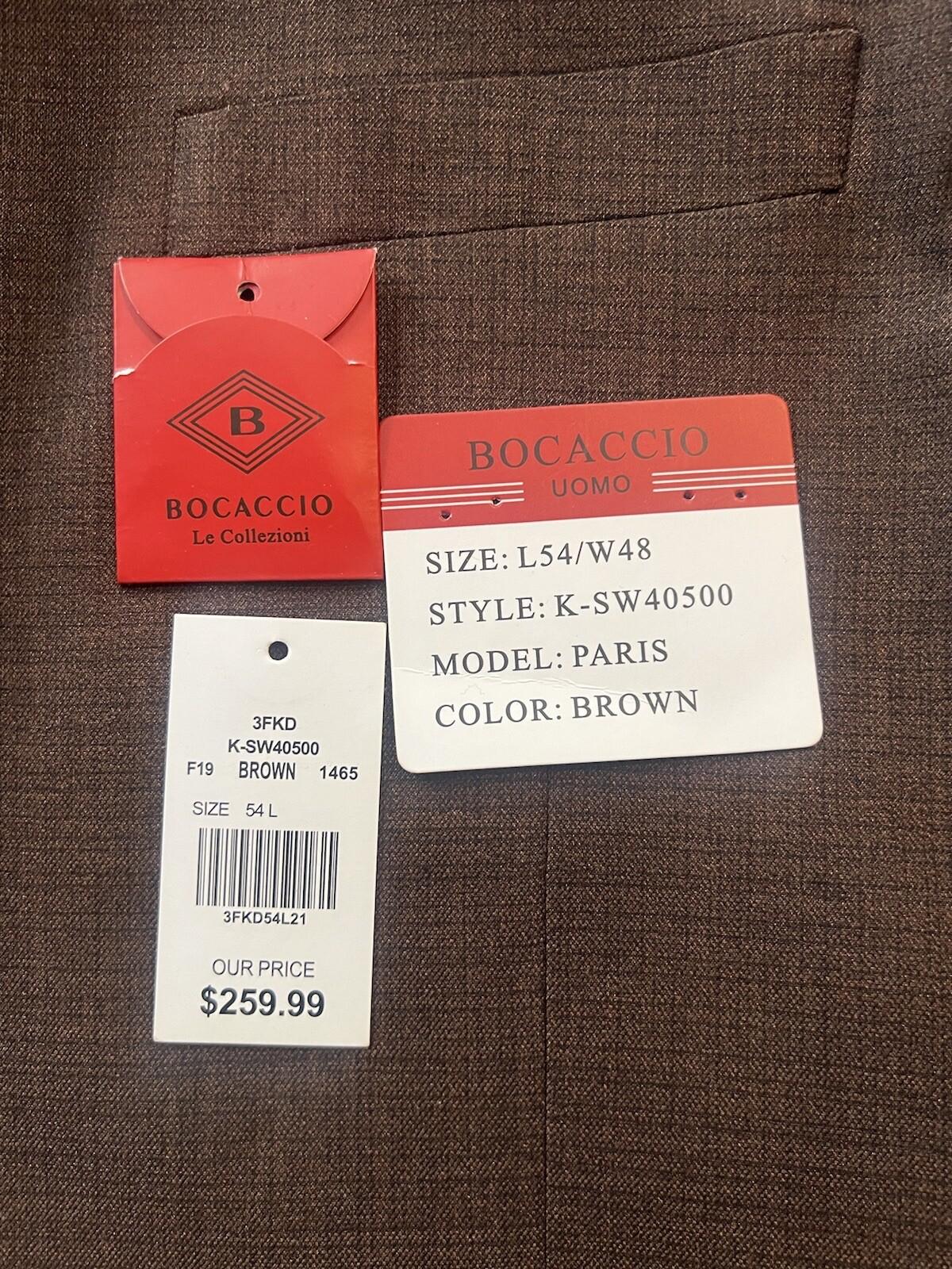 10-5440.jpg Bocaccio Uomo Men Suit 54L Pants 44x31.5 Brown Polyester Viscose Spandex New