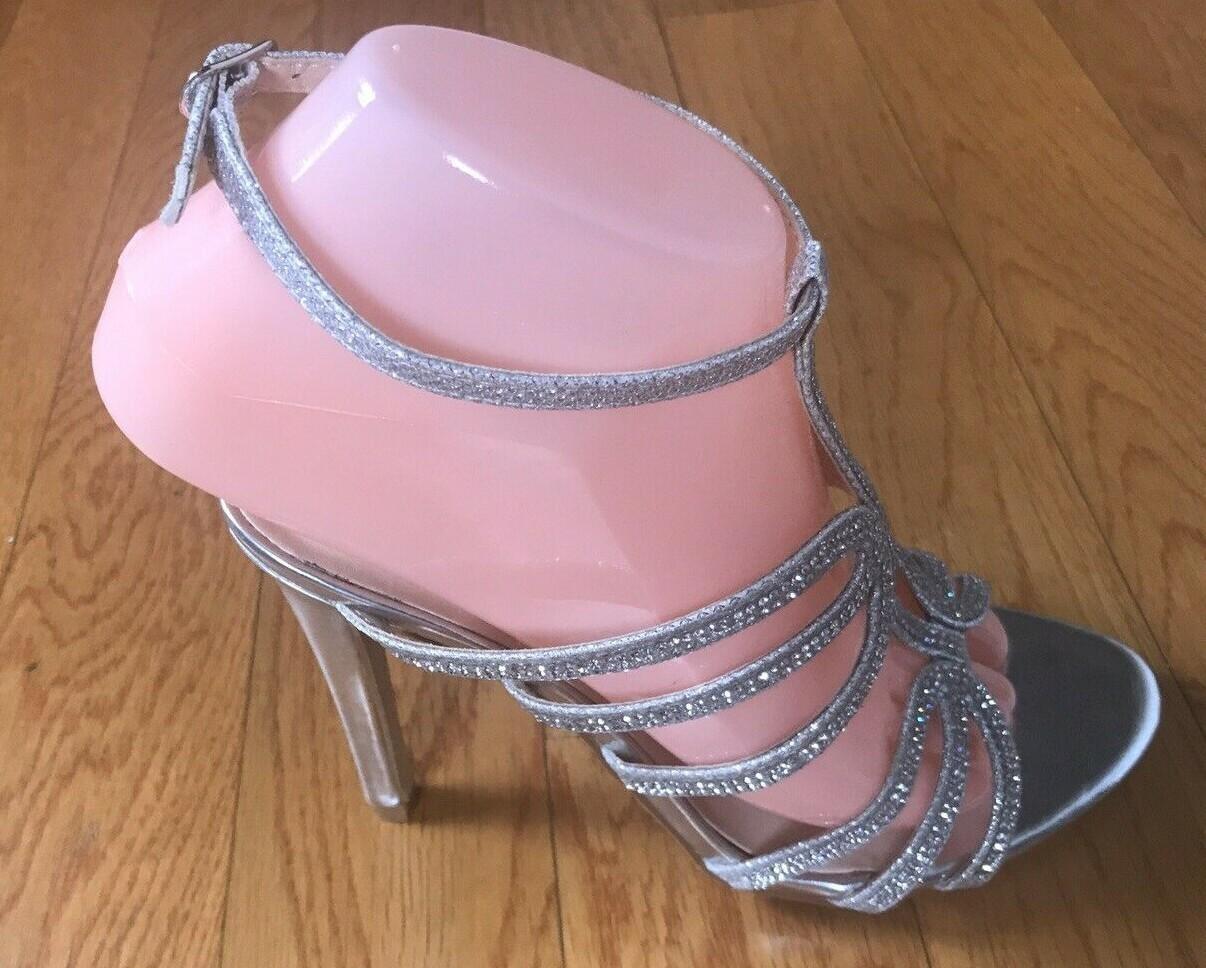 MARC DEFANG Women Beautiful Silver Beaded Evening Sandals Shoes 6.5