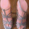 MARC DEFANG Women Beautiful Silver Beaded Evening Sandals Shoes 6.5