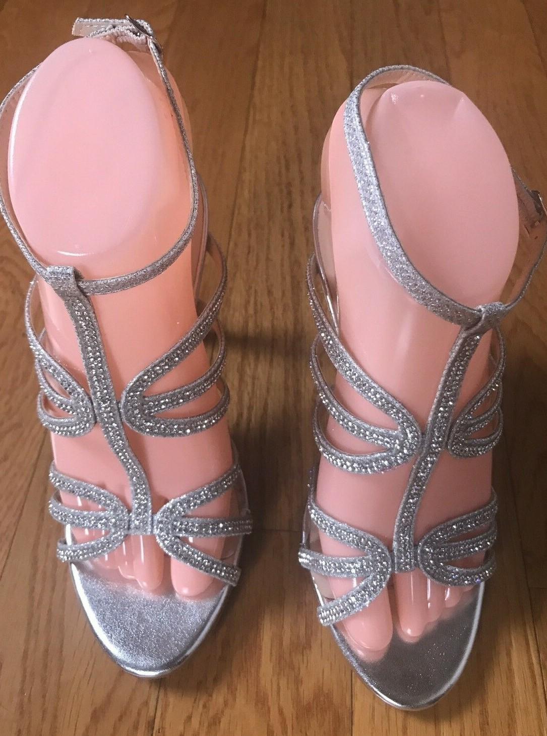 MARC DEFANG Women Beautiful Silver Beaded Evening Sandals Shoes 6.5