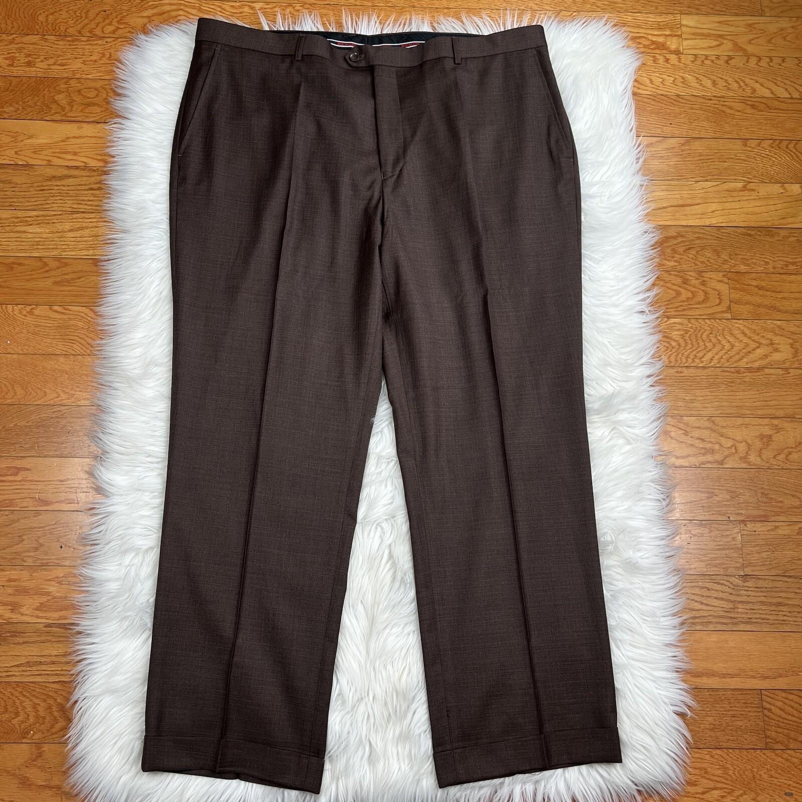 10-5447.jpg Bocaccio Uomo Men Suit 54L Pants 44x31.5 Brown Polyester Viscose Spandex New