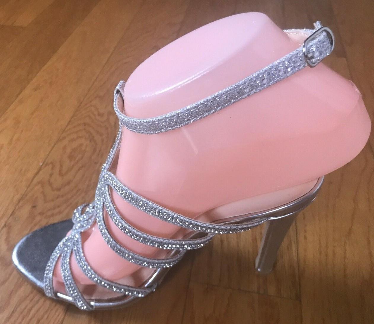 MARC DEFANG Women Beautiful Silver Beaded Evening Sandals Shoes 6.5
