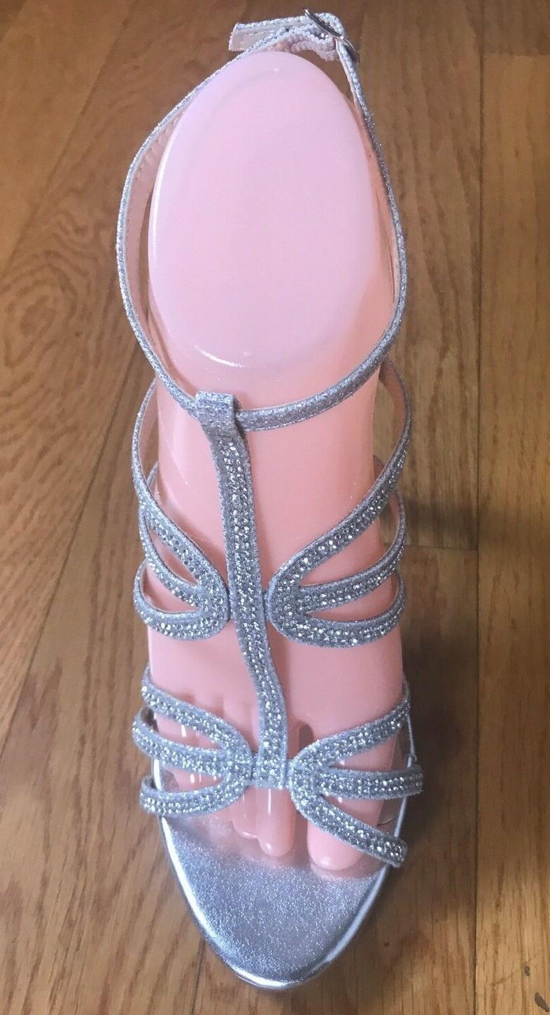 MARC DEFANG Women Beautiful Silver Beaded Evening Sandals Shoes 6.5