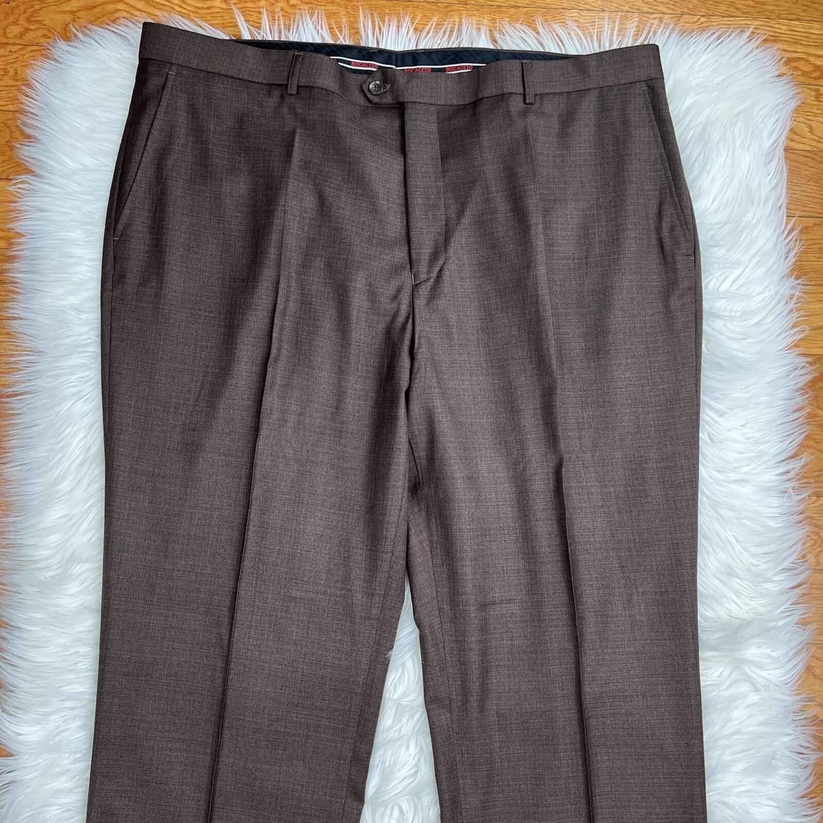 10-5450.jpg Bocaccio Uomo Men Suit 54L Pants 44x31.5 Brown Polyester Viscose Spandex New