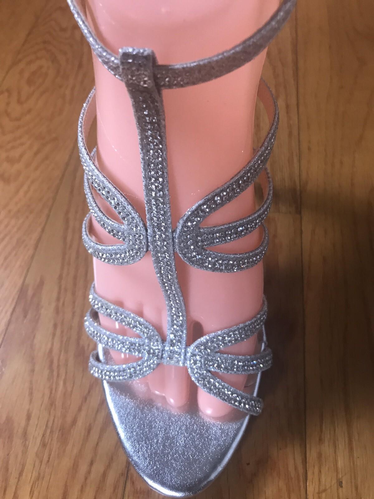 MARC DEFANG Women Beautiful Silver Beaded Evening Sandals Shoes 6.5
