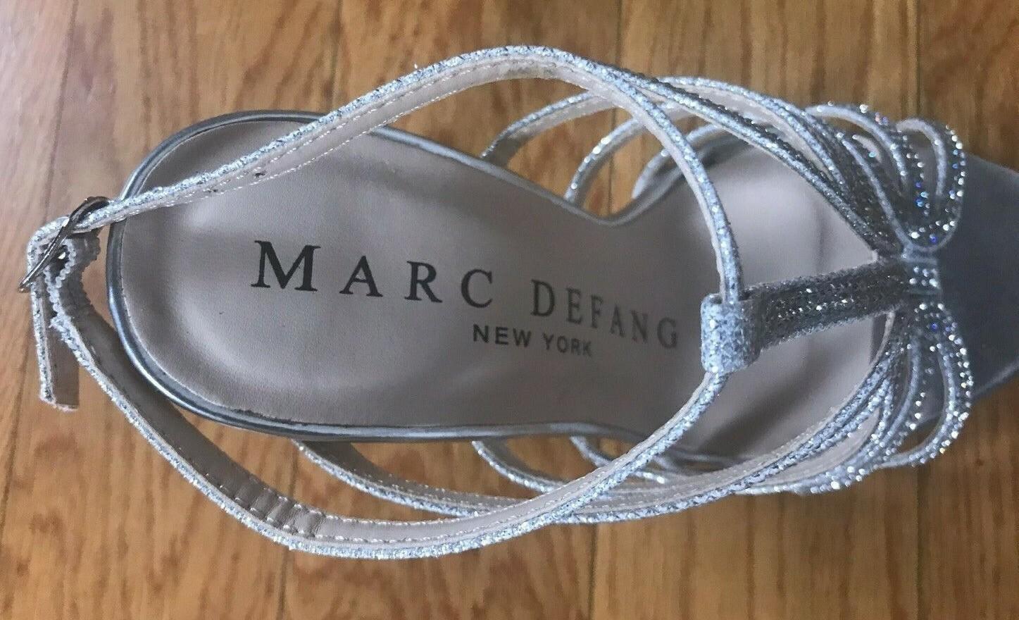 MARC DEFANG Women Beautiful Silver Beaded Evening Sandals Shoes 6.5
