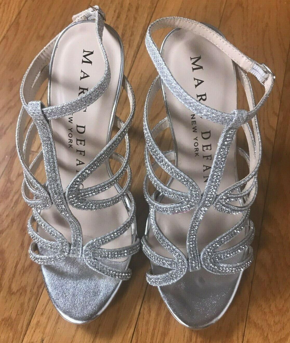 MARC DEFANG Women Beautiful Silver Beaded Evening Sandals Shoes 6.5