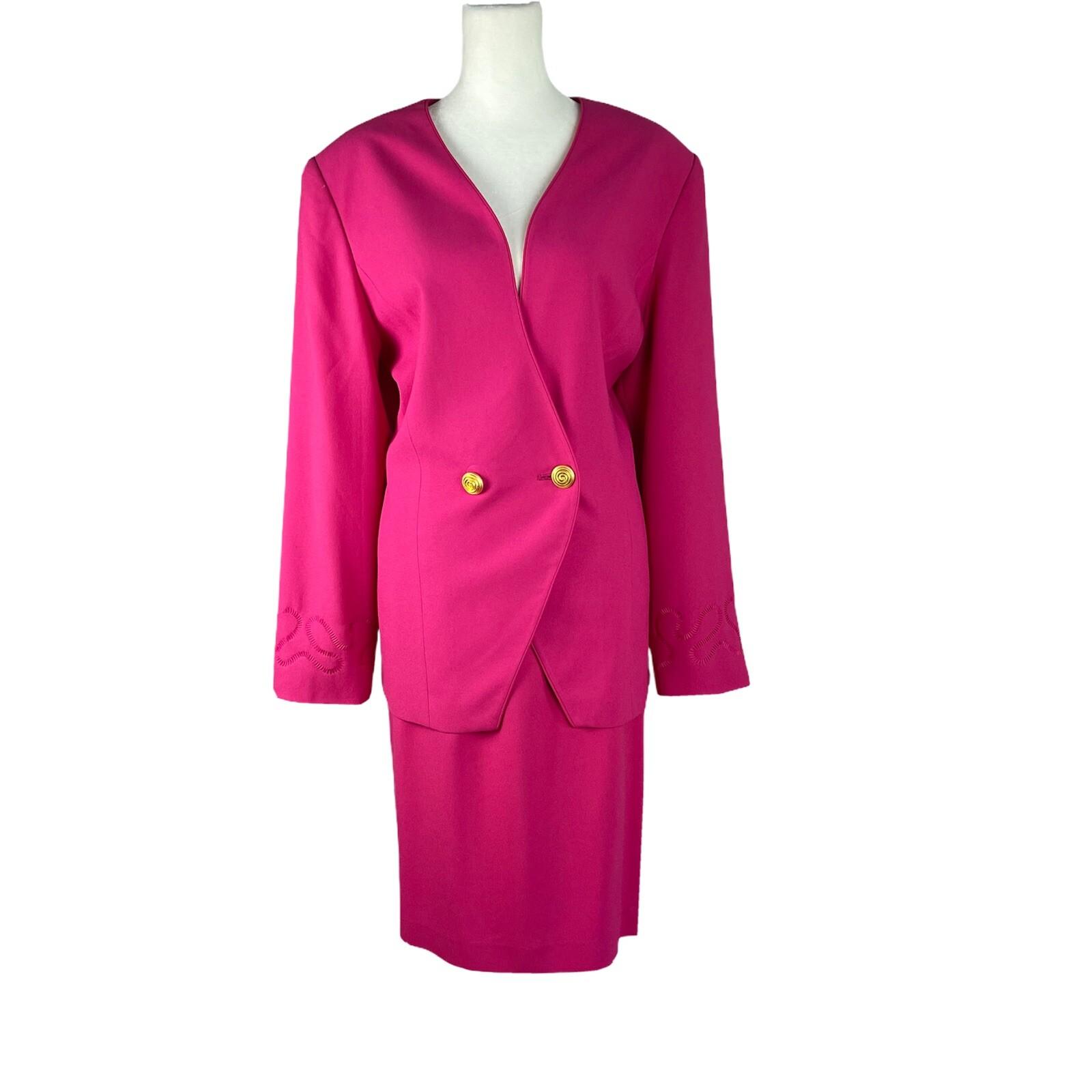 10-5457.jpg Kasper ASL Acetate Skirt Suit Size 12 Pink Collarless Double Breasted Lined 2PC