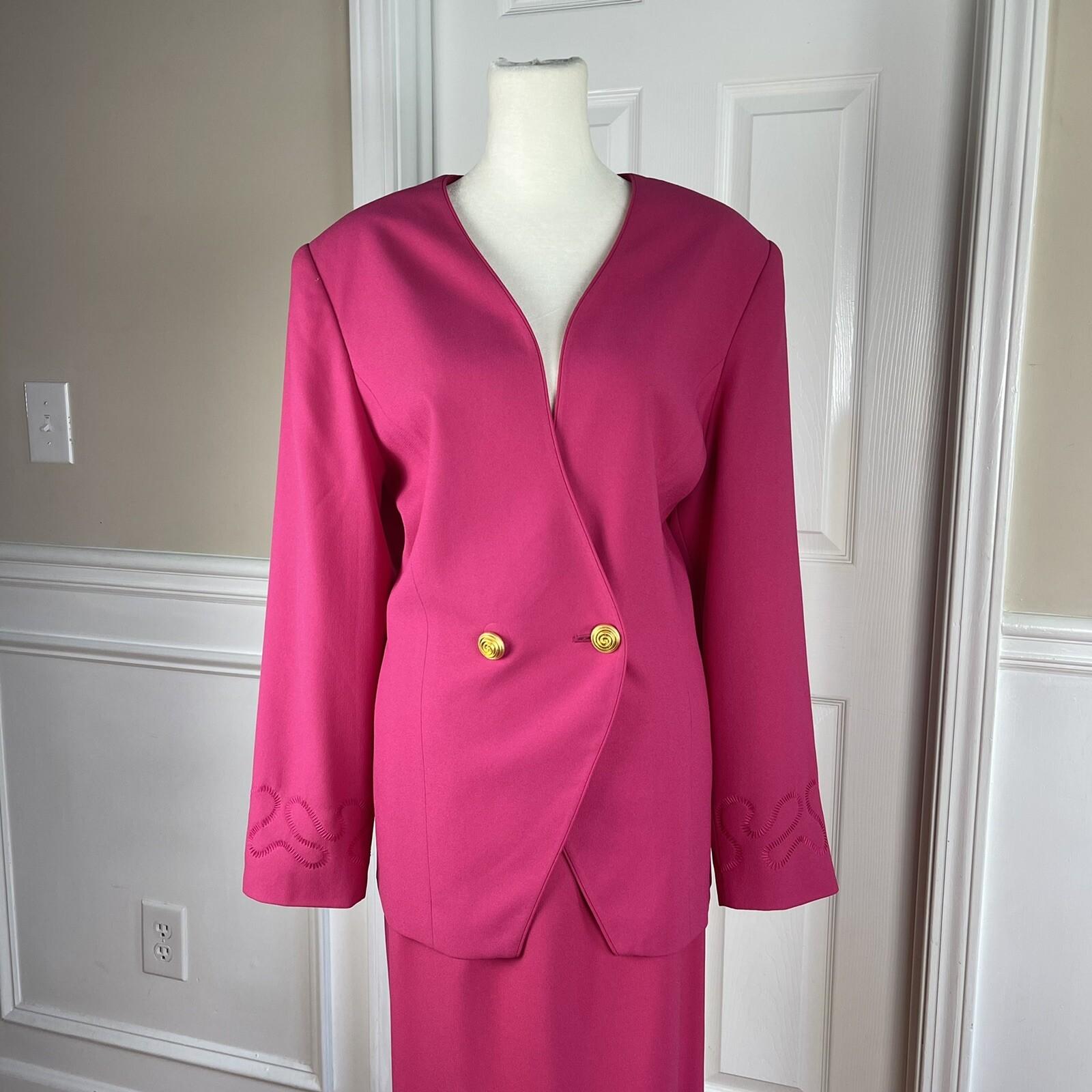 10-5458.jpg Kasper ASL Acetate Skirt Suit Size 12 Pink Collarless Double Breasted Lined 2PC