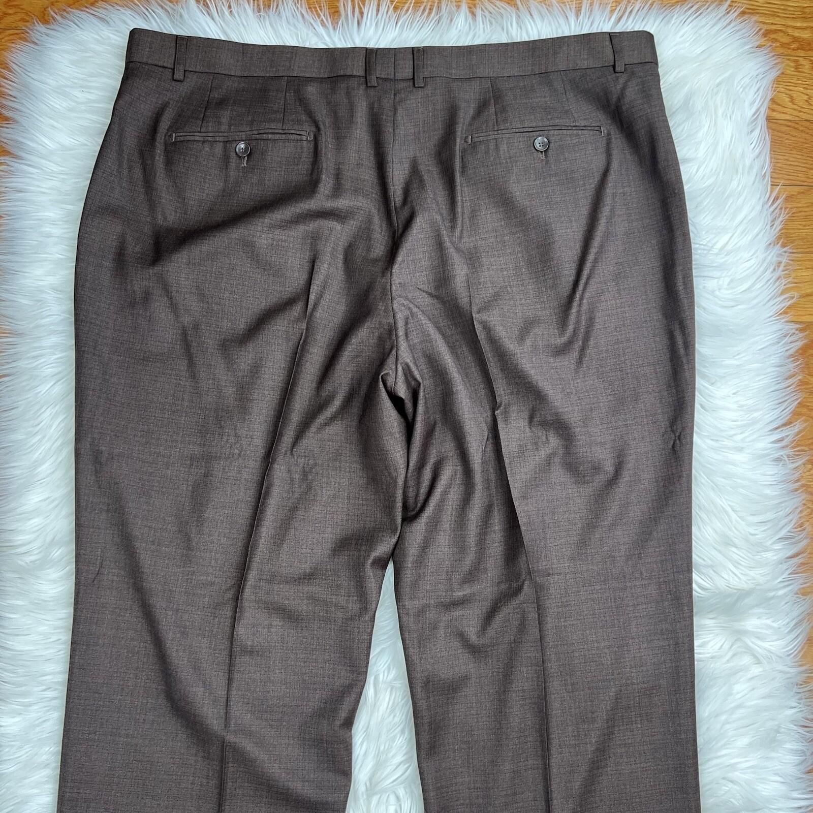 10-5459.jpg Bocaccio Uomo Men Suit 54L Pants 44x31.5 Brown Polyester Viscose Spandex New