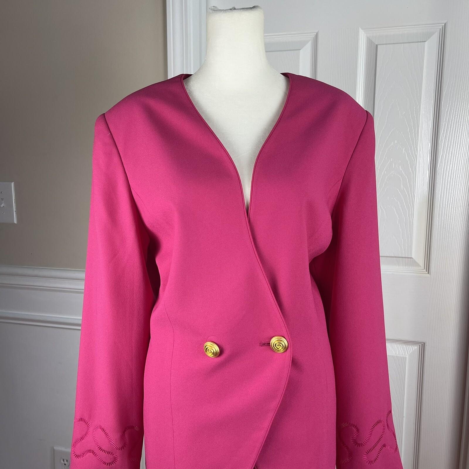 10-5460.jpg Kasper ASL Acetate Skirt Suit Size 12 Pink Collarless Double Breasted Lined 2PC