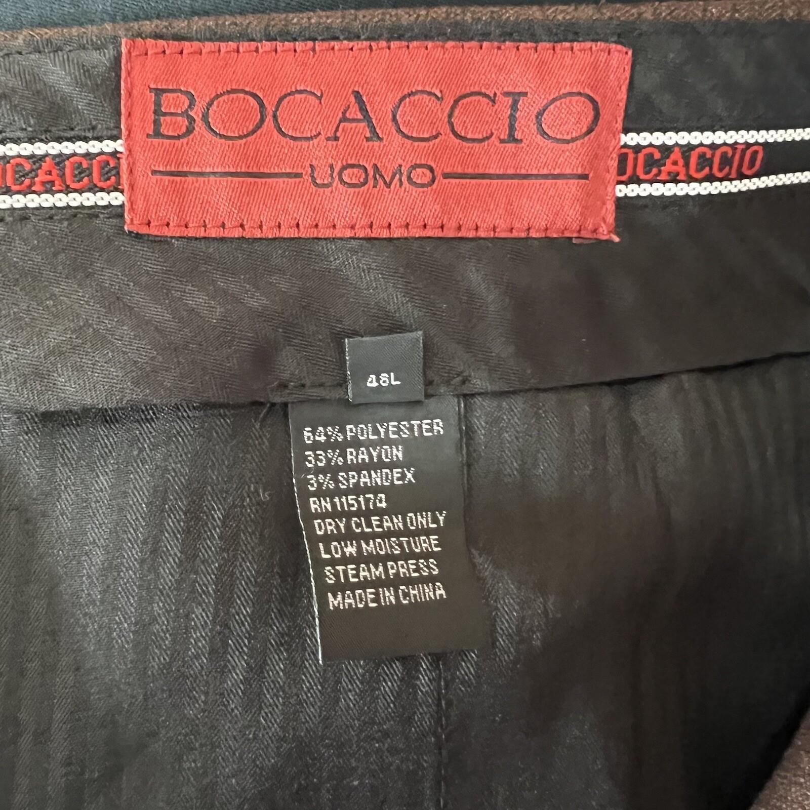 10-5461.jpg Bocaccio Uomo Men Suit 54L Pants 44x31.5 Brown Polyester Viscose Spandex New