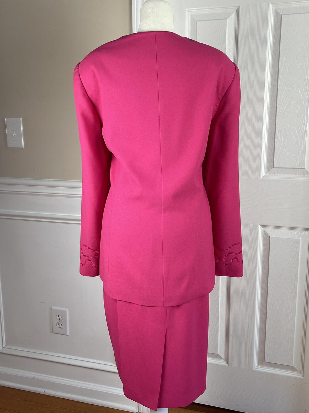 10-5463.jpg Kasper ASL Acetate Skirt Suit Size 12 Pink Collarless Double Breasted Lined 2PC
