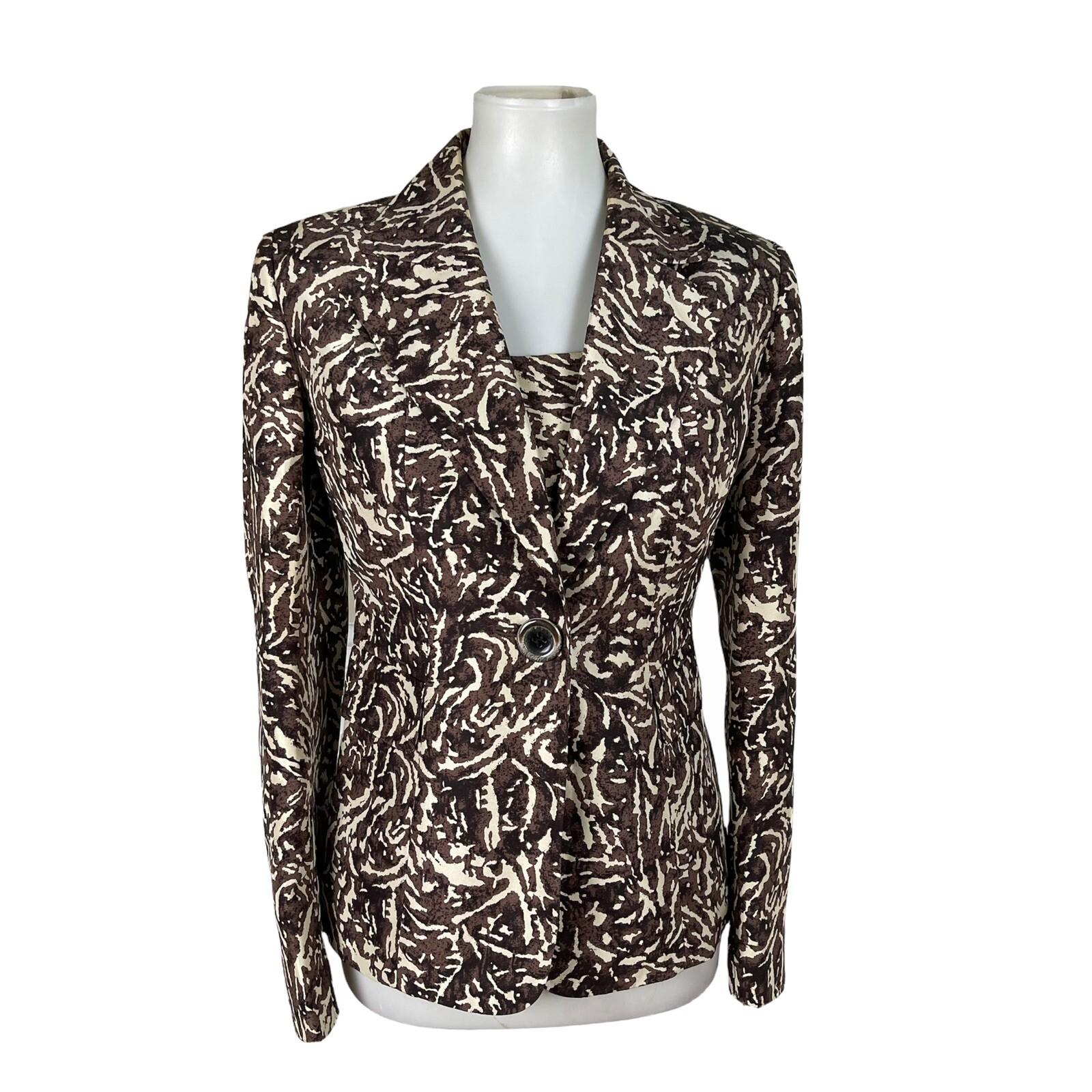 KASPER 2PC Brown Beige Abstract Silk Lined Notch Collar Blazer & Top Size 6