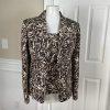KASPER 2PC Brown Beige Abstract Silk Lined Notch Collar Blazer & Top Size 6