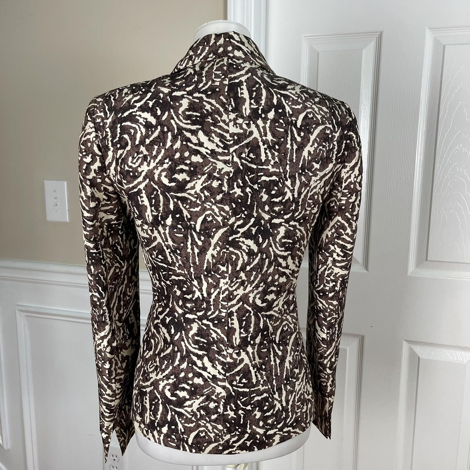 KASPER 2PC Brown Beige Abstract Silk Lined Notch Collar Blazer & Top Size 6