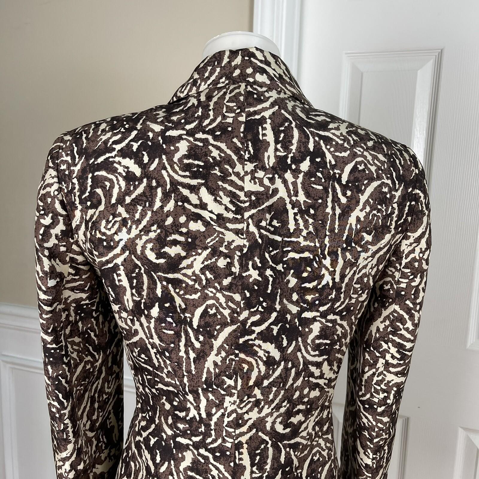 KASPER 2PC Brown Beige Abstract Silk Lined Notch Collar Blazer & Top Size 6