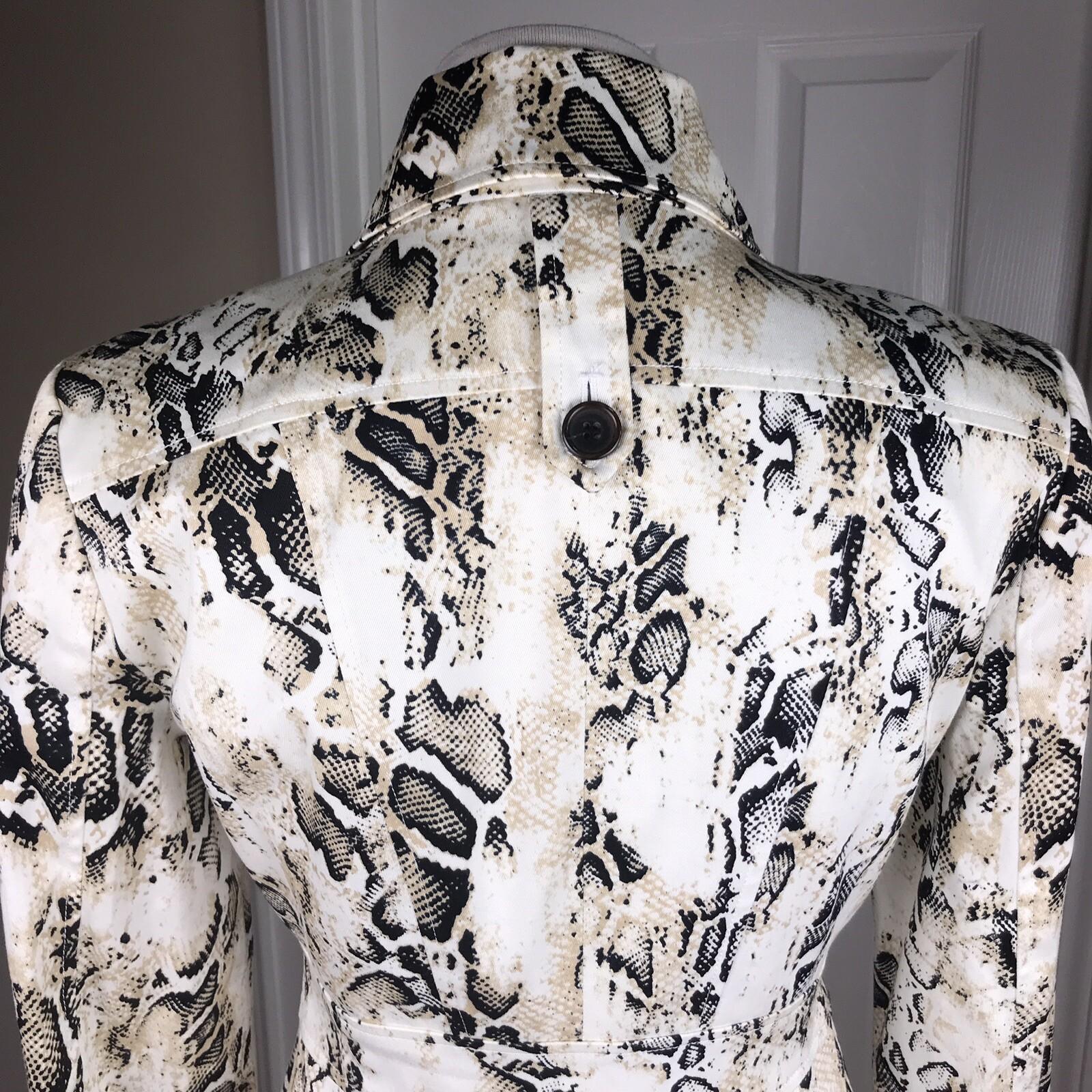 BEBE Double Breasted Animal Print Beige Black Cotton Lined Trench Coat Size S