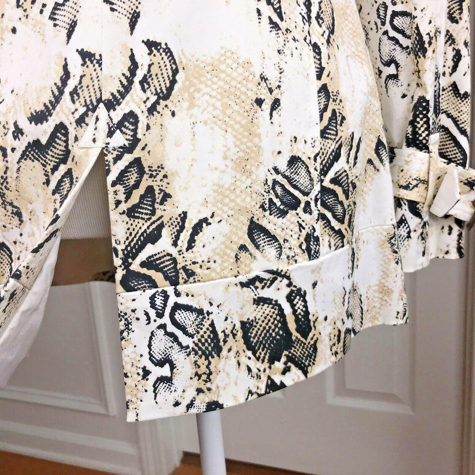 BEBE Double Breasted Animal Print Beige Black Cotton Lined Trench Coat Size S
