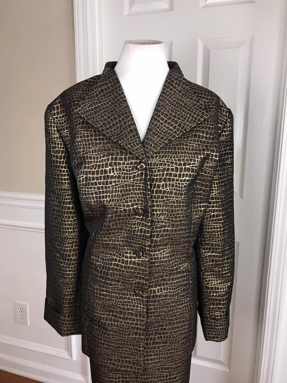 Terramina Polyester Skirt Suit Size 24 Brown Gold Metallic Women 2 Piece