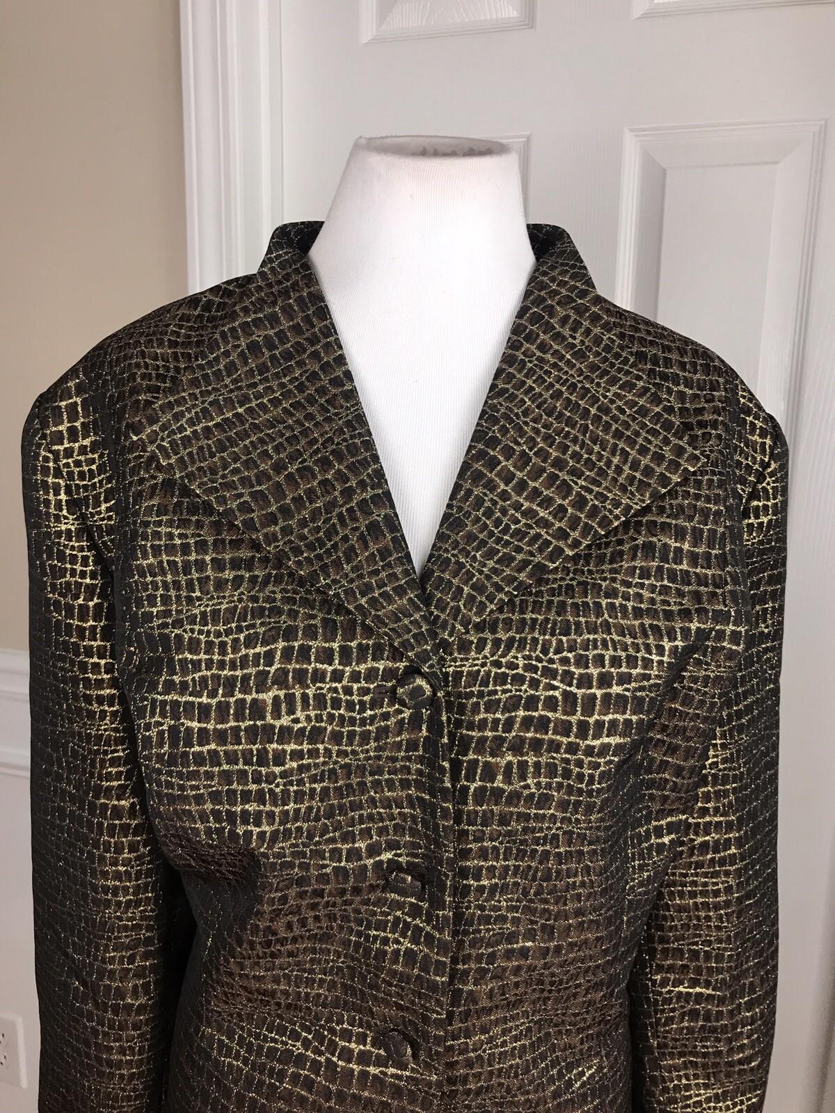 Terramina Polyester Skirt Suit Size 24 Brown Gold Metallic Women 2 Piece